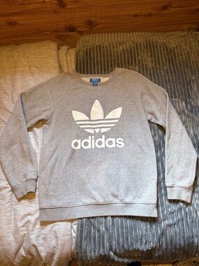 adidas Heather Gray Crewneck Sweatshirt with Blue Label